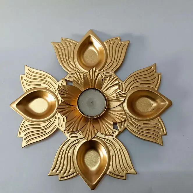 Gold Lotus Diya Holder — Handcrafted Export Product by NXTGENEXPORTS, Moradabad